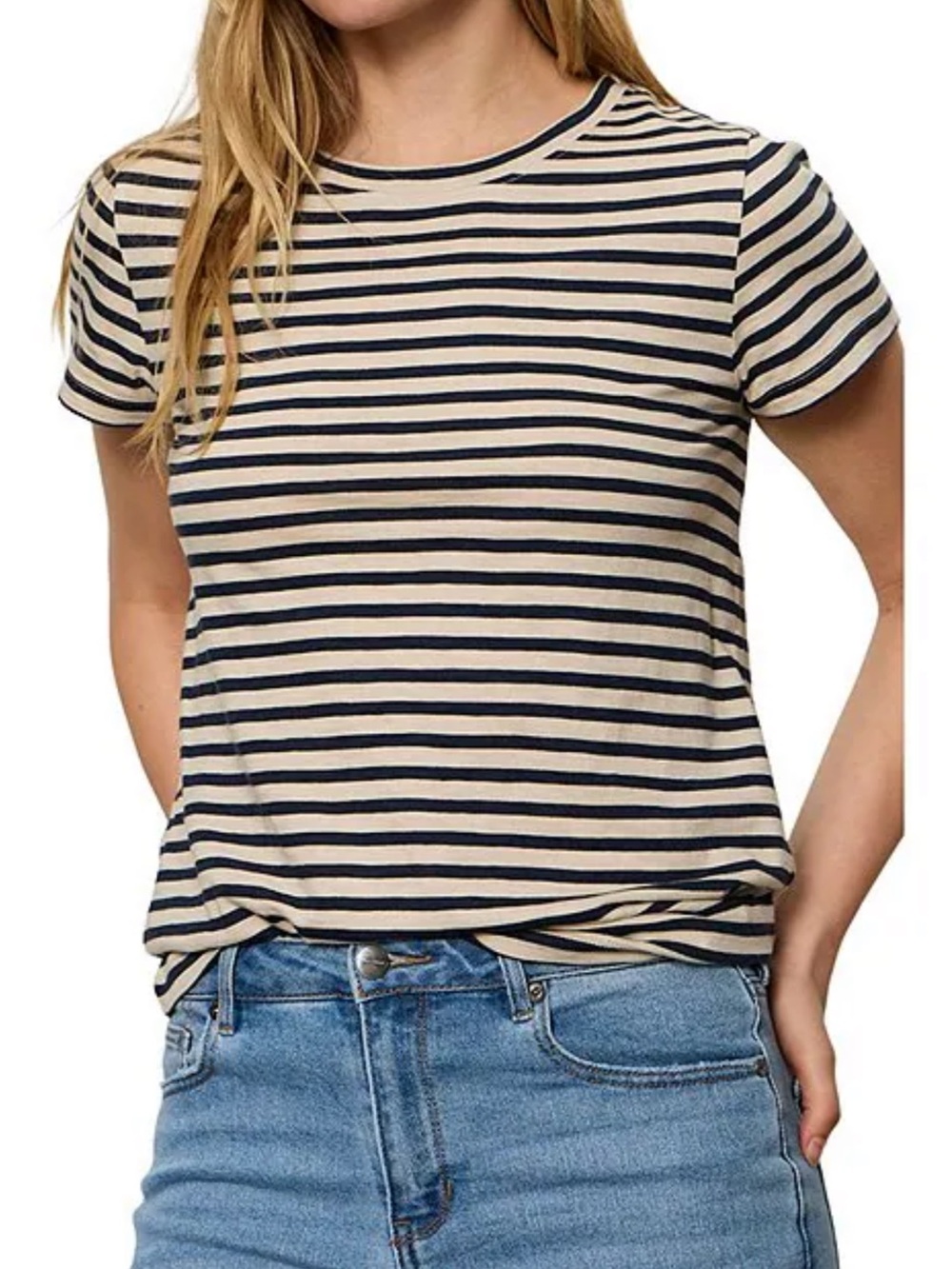 NWT🌷Sanctuary The Perfect Tee Navy Striped Crew Neck Short Sleeve Top